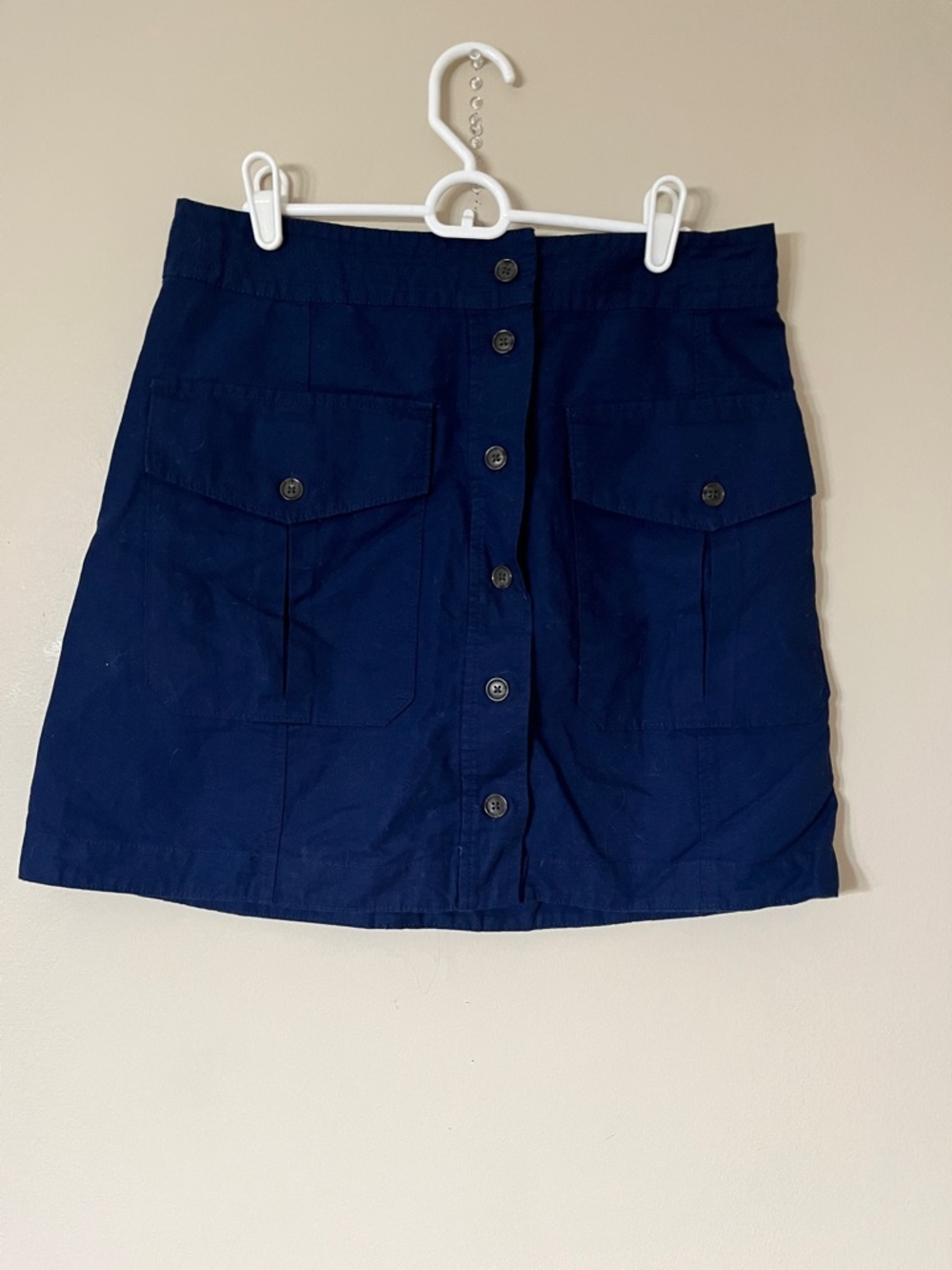 Banana Republic Dark Navy Button-Front Mini Skirt with Flap Pockets